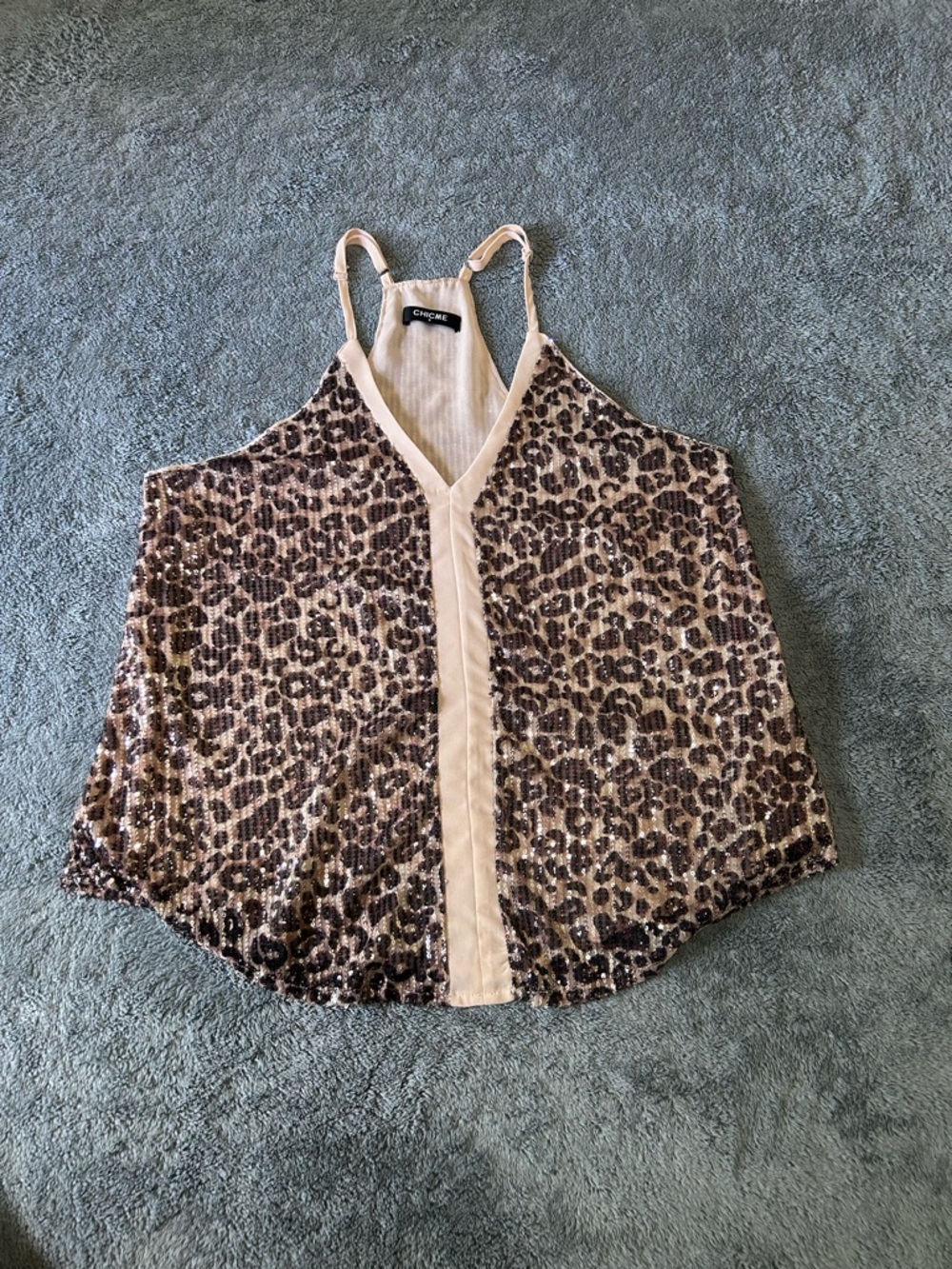 ChicMe Leopard Print Sequin Racerback Tank Top Small - Picture 8 of 9